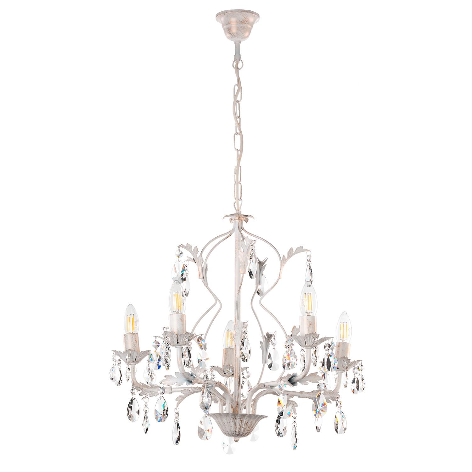 Kristall-Hängeleuchte Teresa Weiß max. 6 Watt - Weiß, KONVENTIONELL, Glas/Metall (53/100cm)