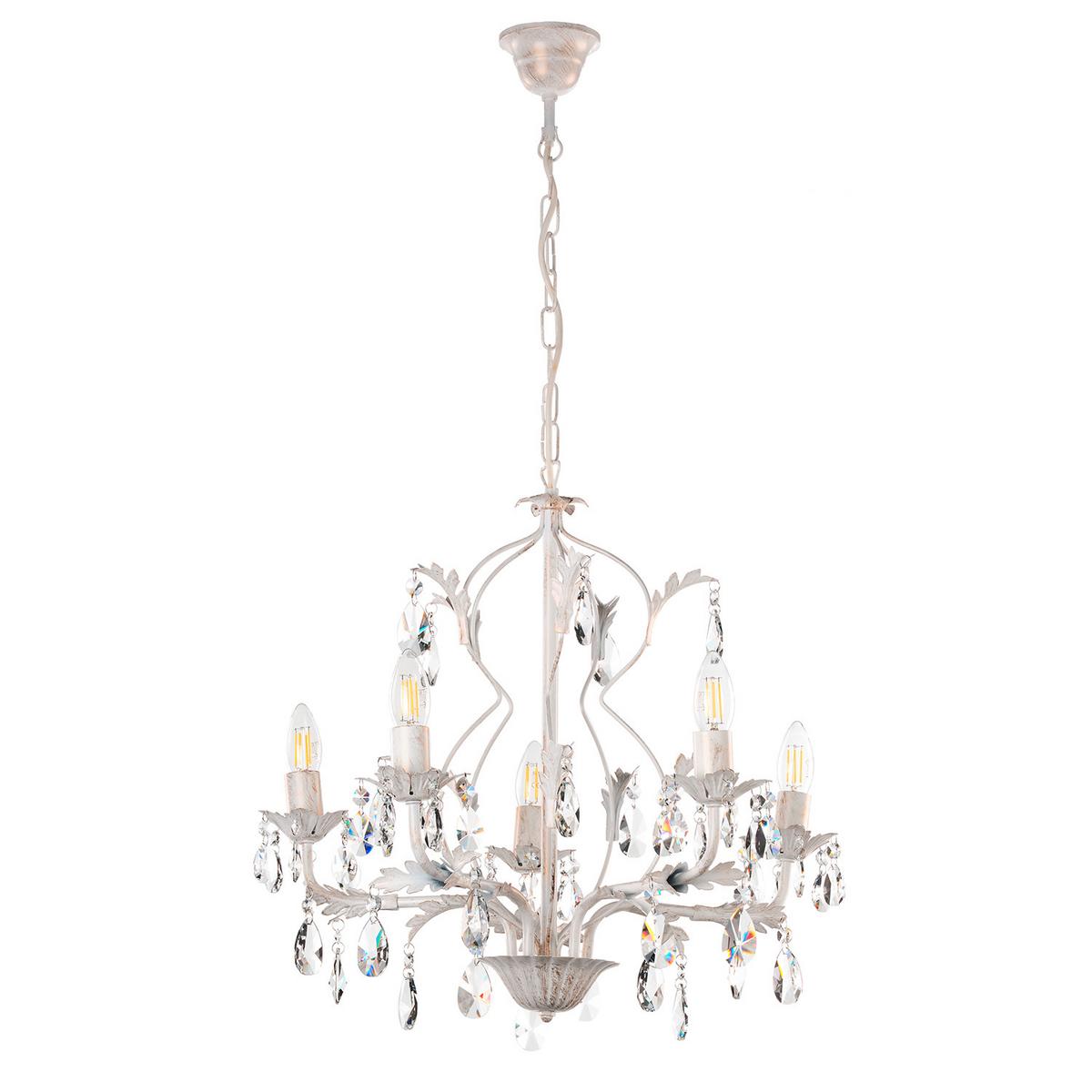 Kristall-Hängeleuchte Teresa Weiß max. 6 Watt - Weiß, KONVENTIONELL, Glas/Metall (53/100cm)