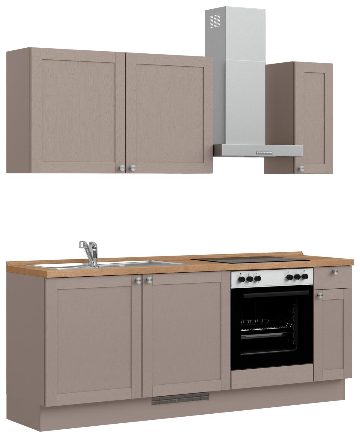 Küchenleerblock Frame Low o. Geräte Beigebraun - Edelstahlfarben/Eichefarben, MODERN, Holzwerkstoff/Metall (210cm) - Nobilia