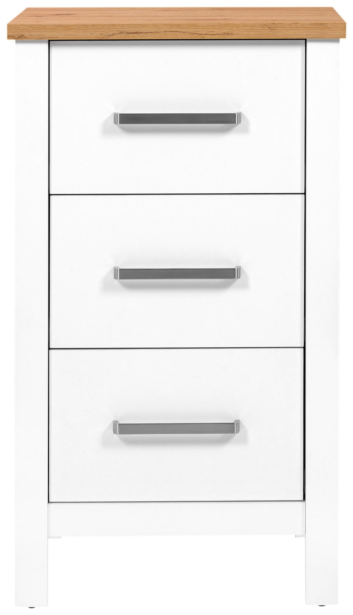 Kommode Sicilia Weiß/Eiche - Silberfarben/Weiß, ROMANTIK / LANDHAUS, Holzwerkstoff/Metall (53/92/45cm) - Mömax