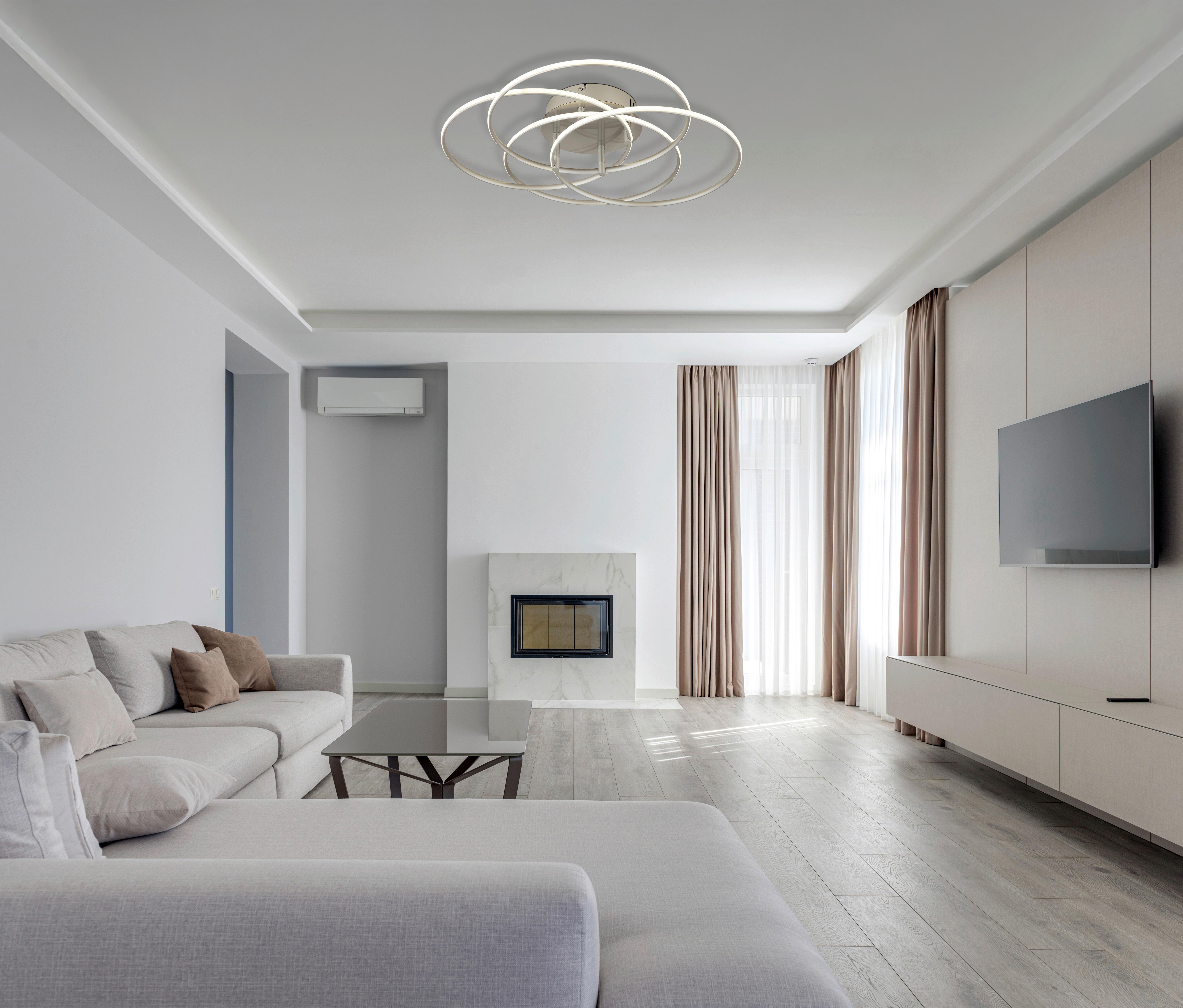 LED-DECKENLEUCHTE 67355-55N KOMBOS - Weiss/Nickelfarben, Design, Kunststoff/Metall (51,5/11,4cm) - Globo