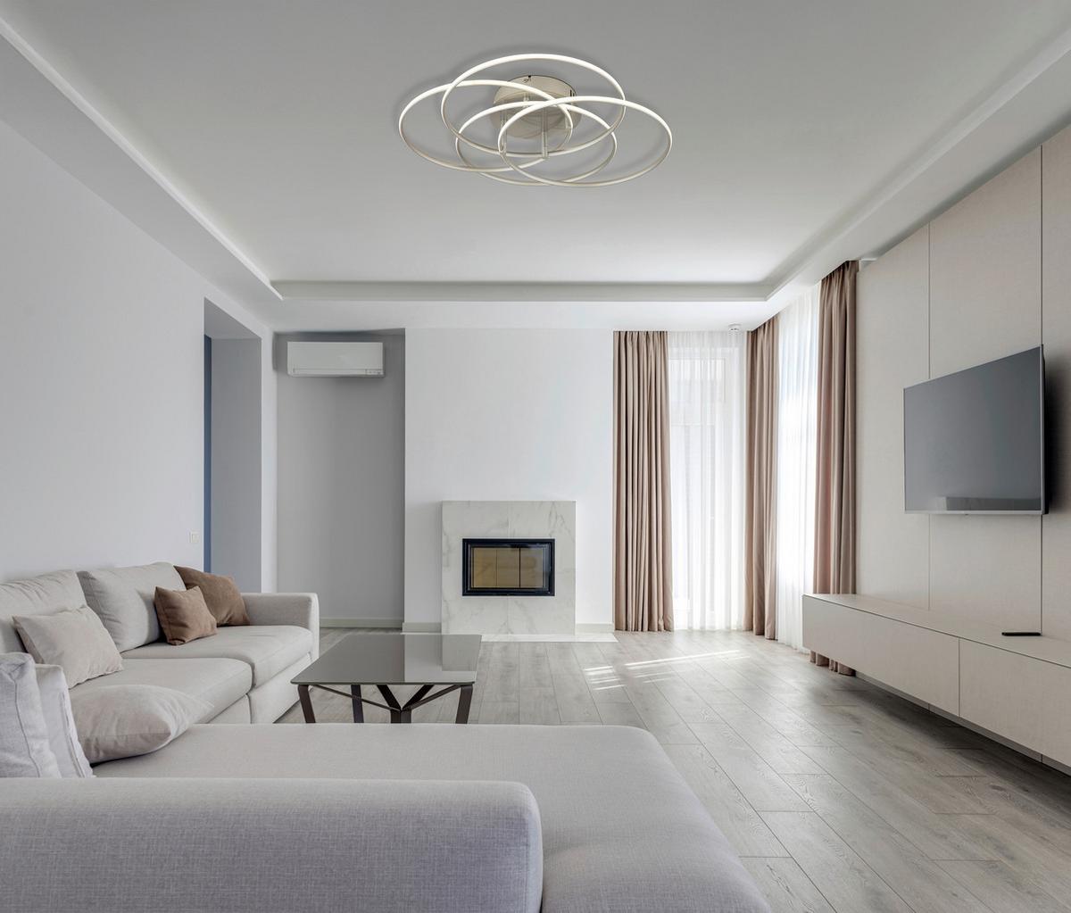 LED-DECKENLEUCHTE 67355-55N KOMBOS - Weiss/Nickelfarben, Design, Kunststoff/Metall (51,5/11,4cm) - Globo