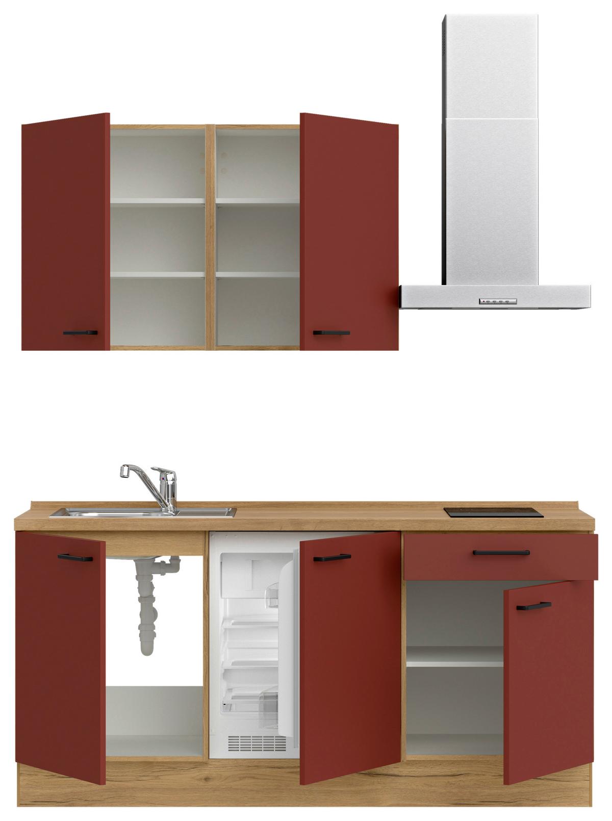 Küchenleerblock Easytouch Low o. Geräte Rot - Eichefarben/Rot, MODERN, Holzwerkstoff/Metall (180cm) - Nobilia
