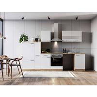 Küchenblock Merle m. Geräten Weiß - Edelstahlfarben/Eichefarben, Basics, Glas/Holzwerkstoff (310cm) - Respekta