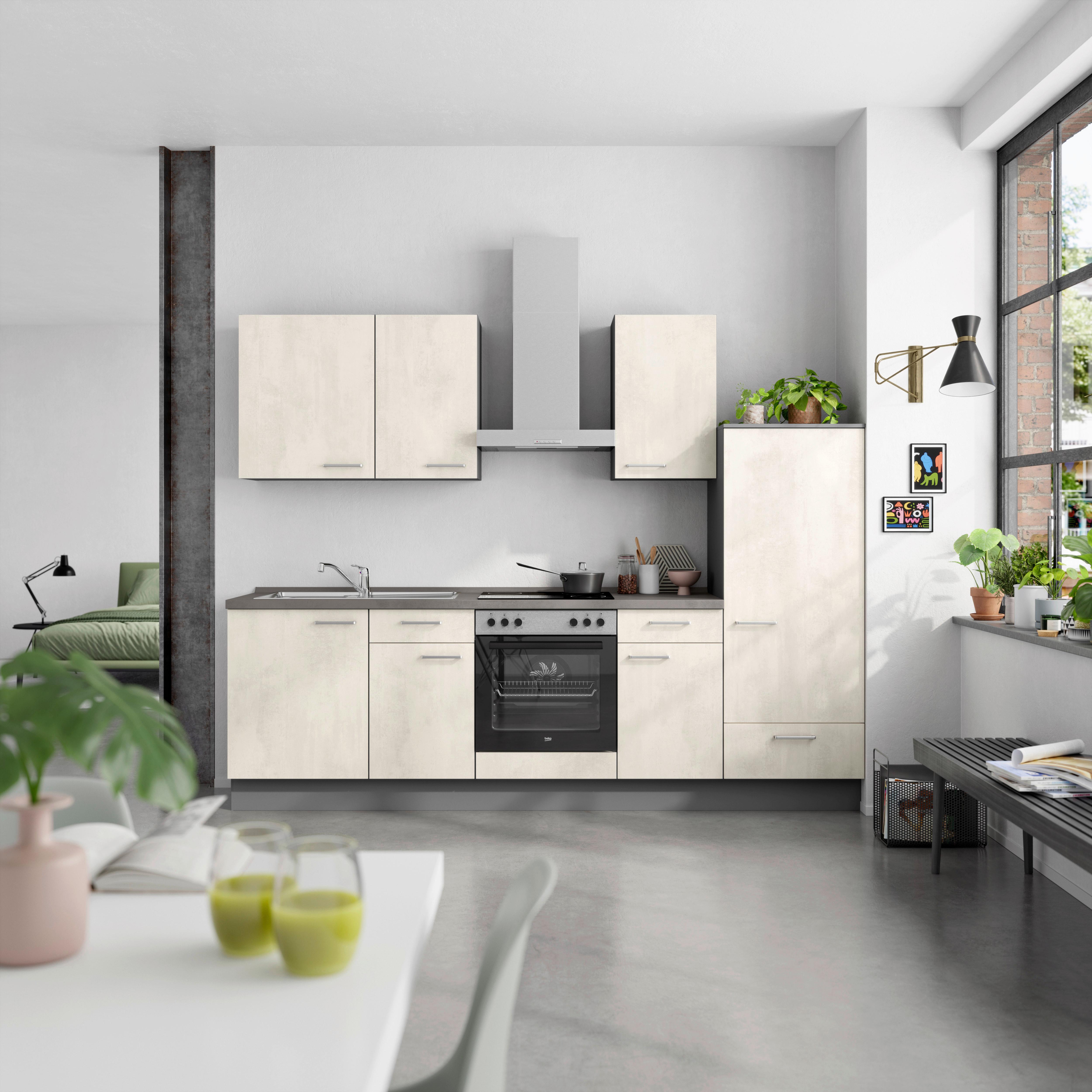 Küchenblock Riva High m. Geräten Weiß - Schieferfarben/Edelstahlfarben, MODERN, Holzwerkstoff/Metall (270cm) - Nobilia