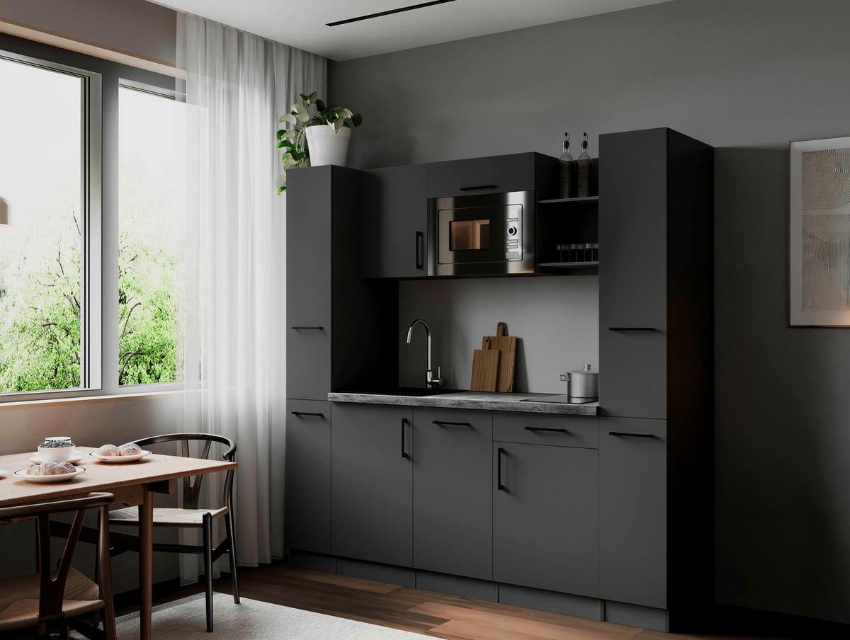 Küchenblock Oliver m. Geräten Grau - Grau, Trend, Holzwerkstoff/Metall (205cm) - Respekta