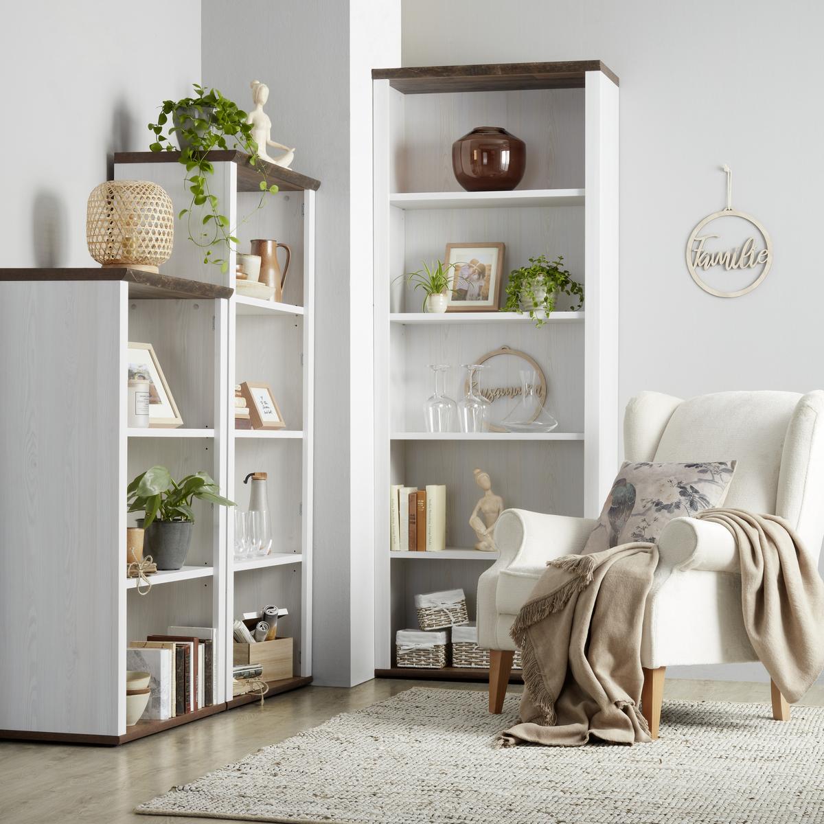 Regal in Weiss/Dunkelbraun - Weiss/Dunkelbraun, Romantik / Landhaus, Holzwerkstoff (76/202/38cm) - Zandiara