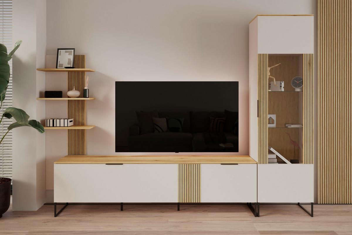 Comodă TV KING - cașmir/culoare lemn stejar, Modern, material pe bază de lemn (200/54/40cm) - Modern Living