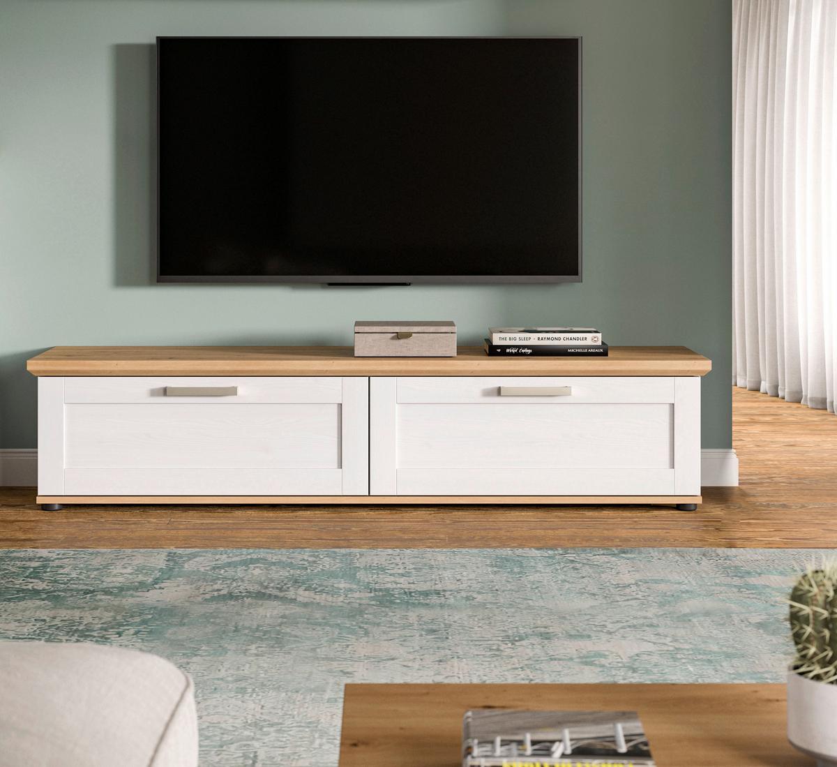 Nizka Omarica Verona, Bela, Barva Macesna - srebrne barve/črna, Design, umetna masa/leseni material (164/37/40cm) - Livetastic