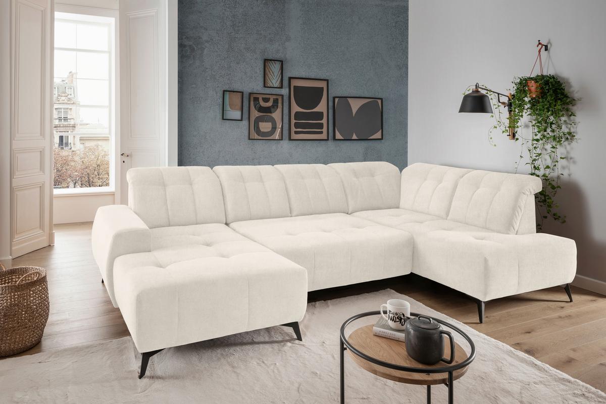 WOHNLANDSCHAFT SANO - Creme/Schwarz, MODERN, Textil/Metall (180/337/200cm) - Livetastic