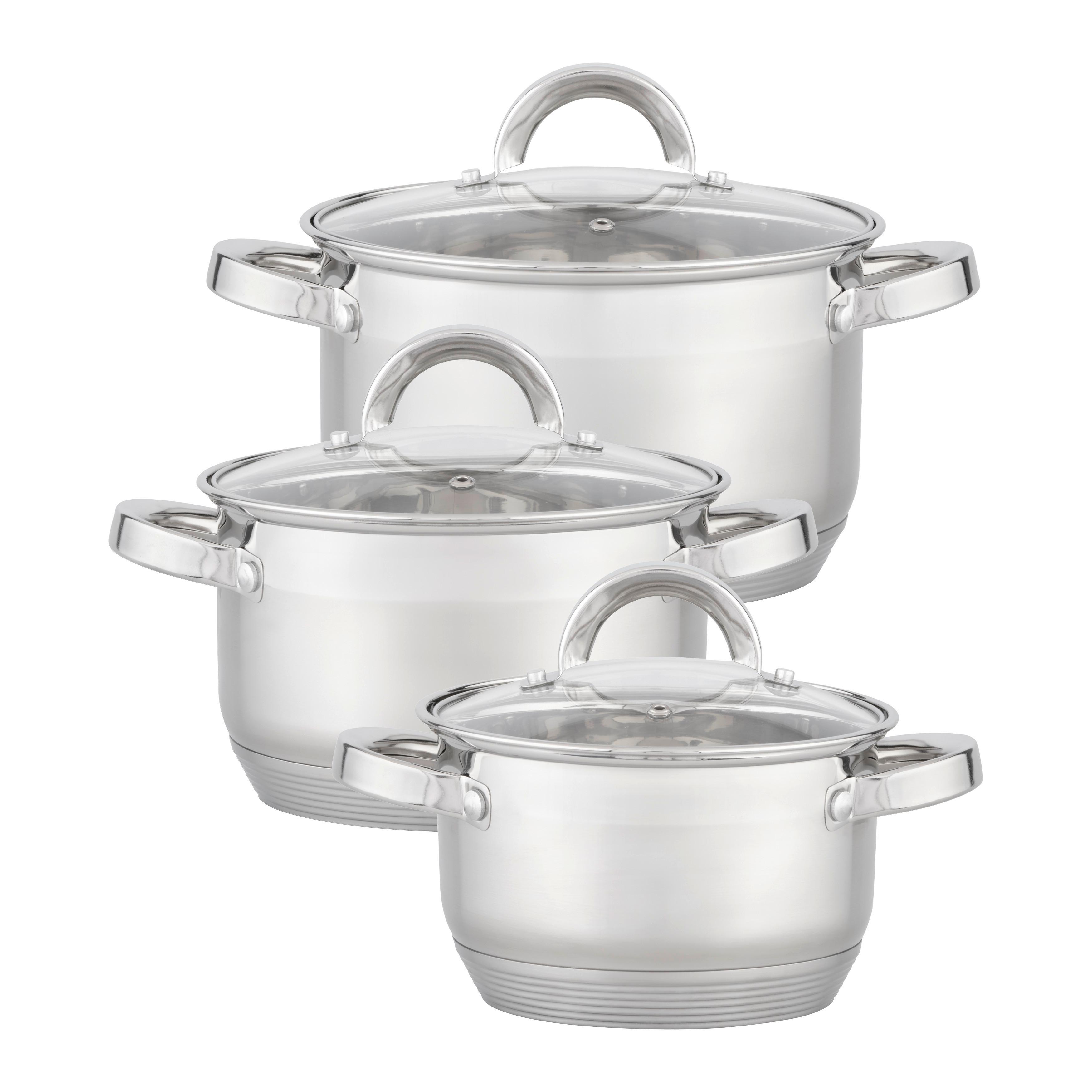 Kochtopfset Isik Silberfarben, 6-teilig - Klar/Silberfarben, KONVENTIONELL, Glas/Metall - Based