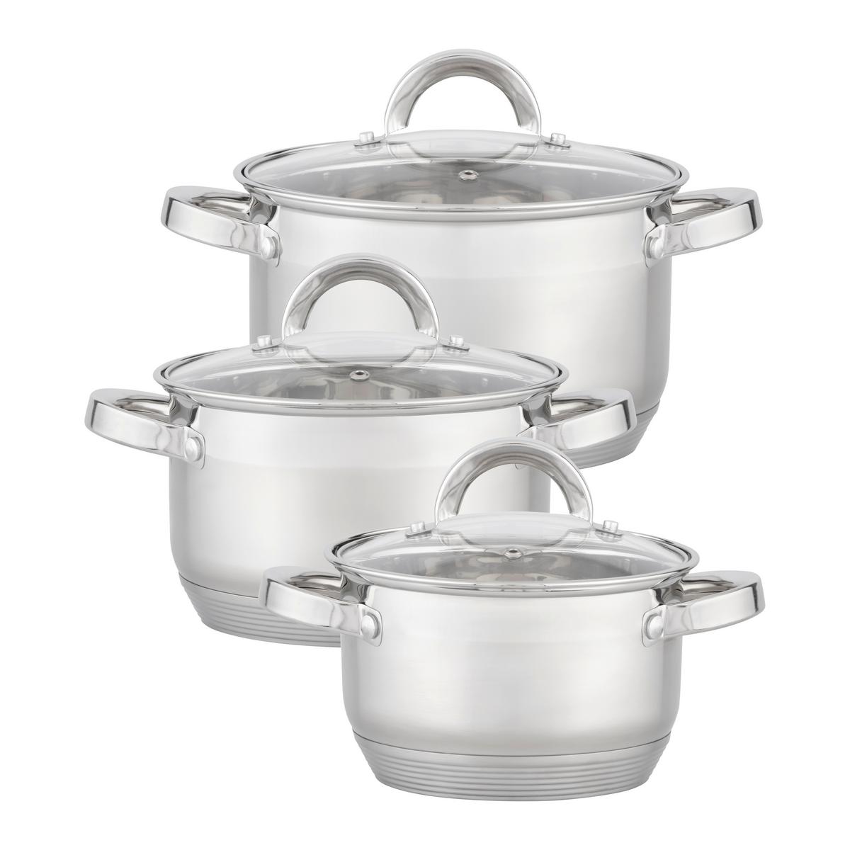 Kochtopfset Isik Silberfarben, 6-teilig - Klar/Silberfarben, KONVENTIONELL, Glas/Metall - Based