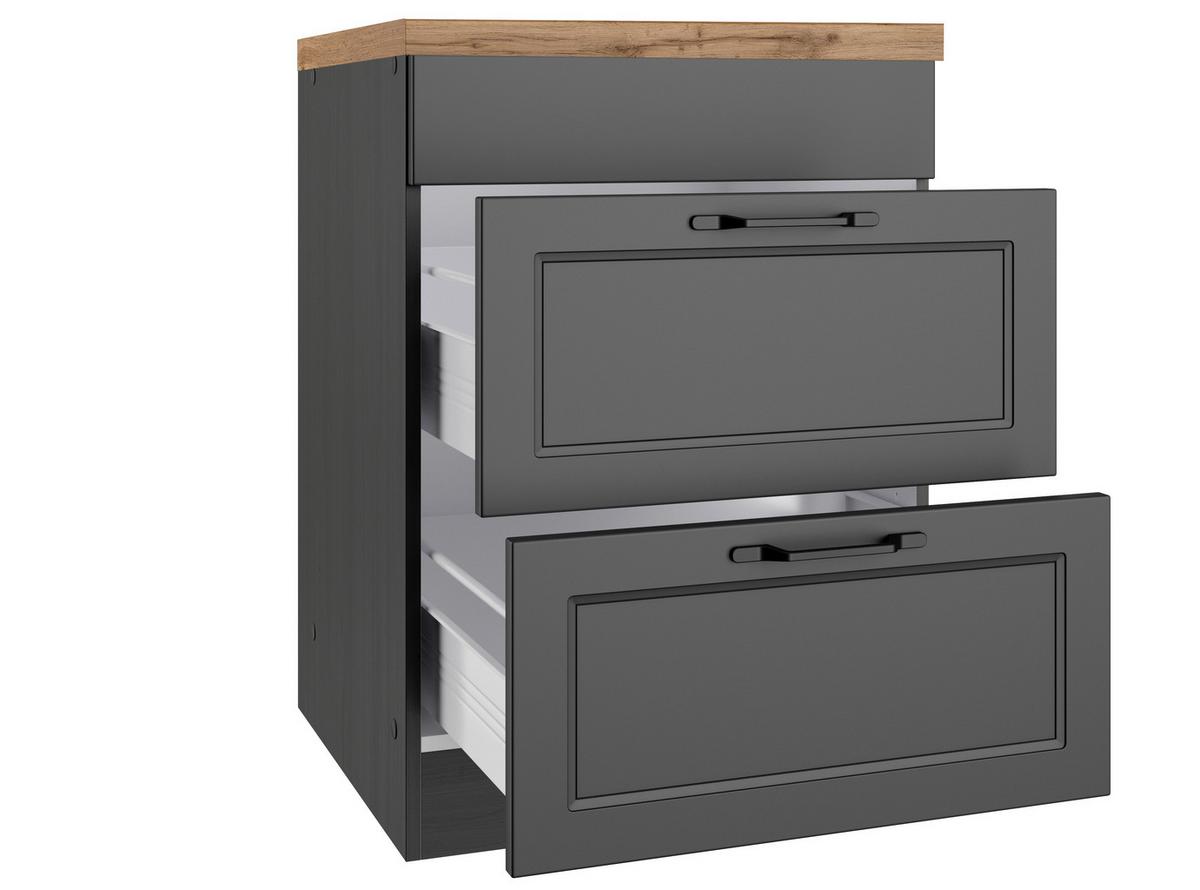 Kochfeldumbauschrank Meran ca. 60x86x60 cm Grau/Eiche - Eiche Wotan/Schwarz, LIFESTYLE, Holzwerkstoff/Metall (60/86/60cm) - Held
