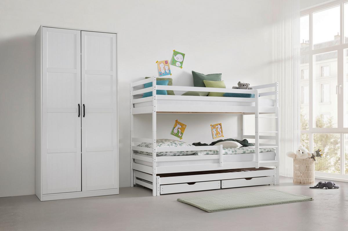 Etagenbett Mila Weiss ca. 90x200cm - Weiss/Birkefarben, Holz (90/200cm) - Mömax