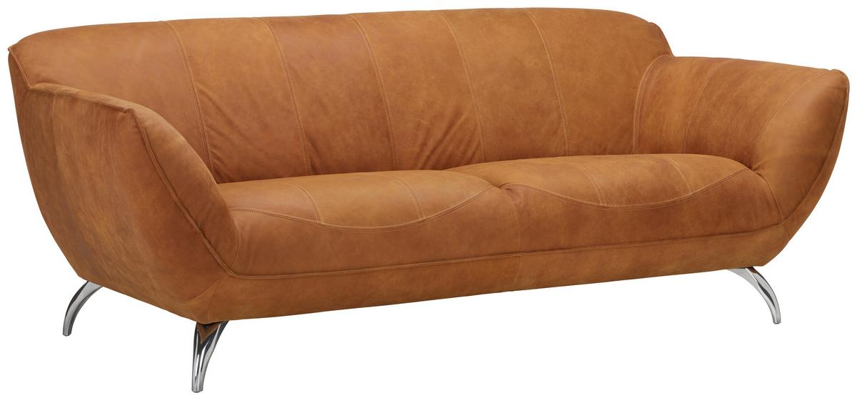2-Sitzer-Sofa Venezuela aus Echtleder - Hellbraun/Alufarben, LIFESTYLE, Leder (205/83/45/100cm) - Premium Living