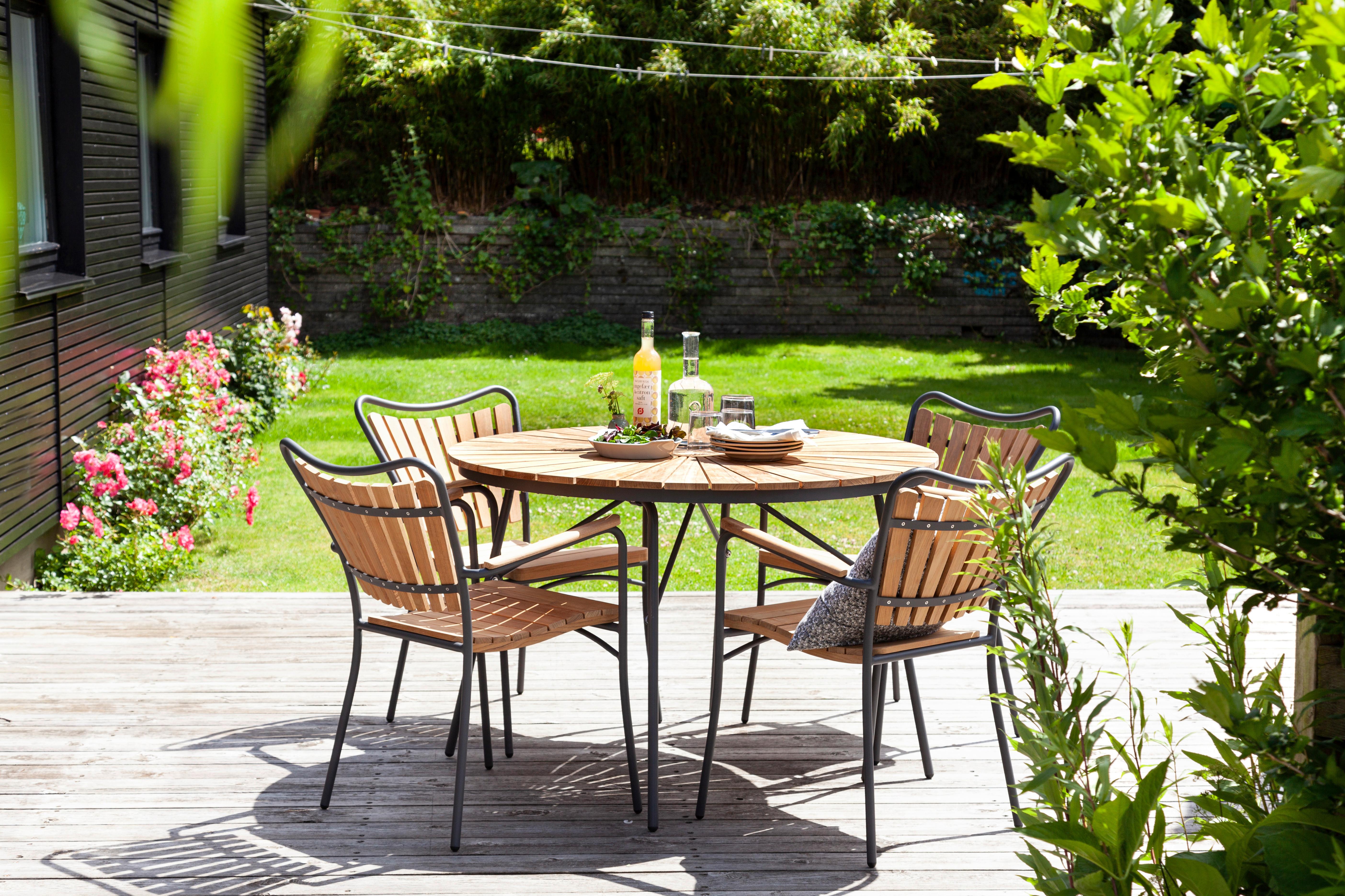 Gartentisch Ellen Holz Teakfarben rostfrei - Anthrazit/Teakfarben, KONVENTIONELL, Holz/Metall (110/74/110cm) - Gardenson