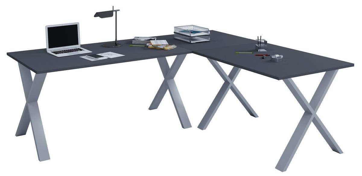 Kotna Pisalna Miza Lona, Antracit, Srebrna, 160x160cm - srebrne barve/antracit, Design, kovina/leseni material (160/160/76cm) - MID.YOU