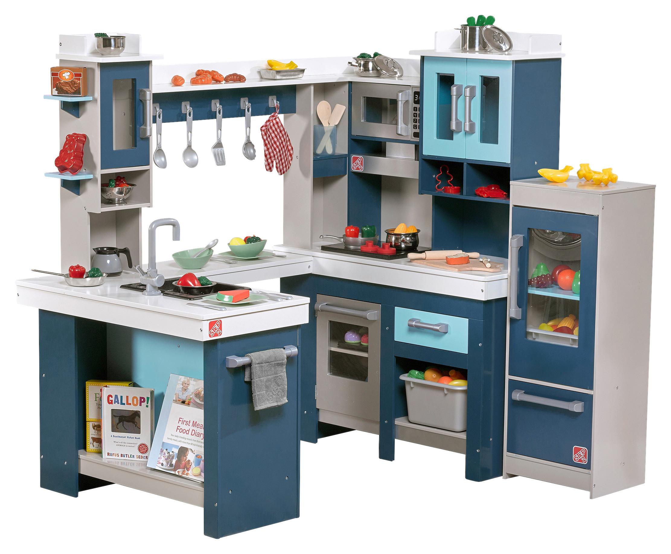 Kinderküche Modern Kitchen, 15-teilig - Blau/Weiß, Basics, Holz/Kunststoff (127/118,7/84cm) - Ambia Garden