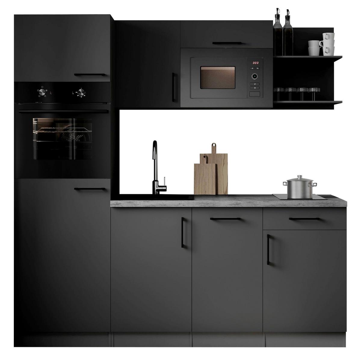 Küchenblock Oliver m. Geräten Grau - Grau, Trend, Holzwerkstoff/Metall (205cm) - Respekta