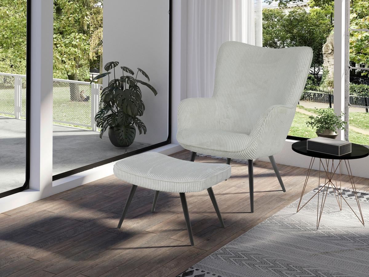 Hocker Uta Elfenbein Cord - Elfenbein/Schwarz, Basics, Textil/Metall (60/39/41cm) - MID.YOU