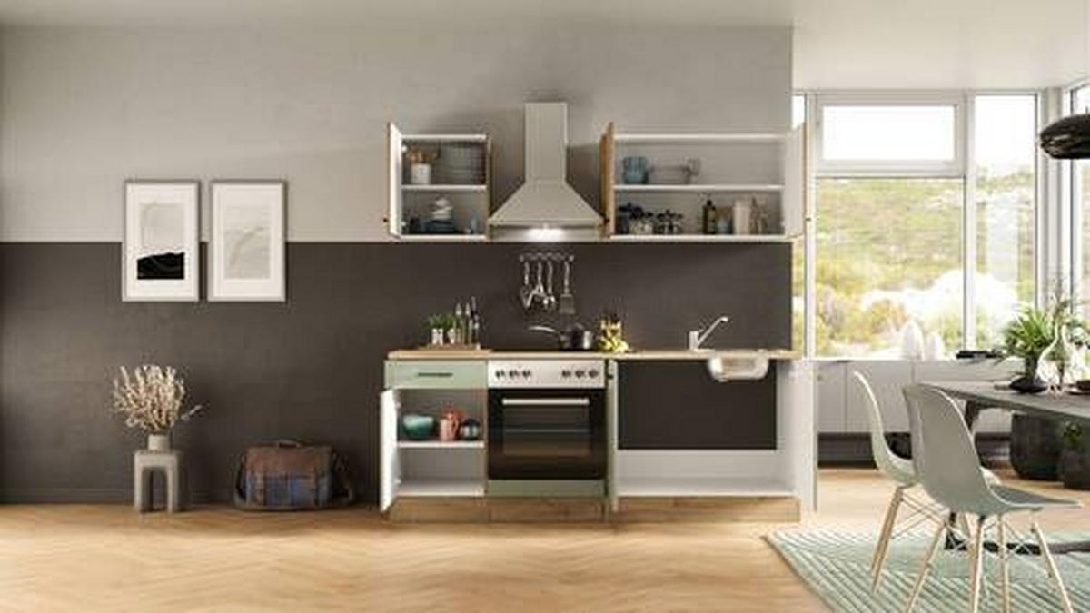 Kuhinjski Blok Cara, Zelena, Hrast - črna/zelena, Moderno, kovina/leseni material (210cm) - FlexWell