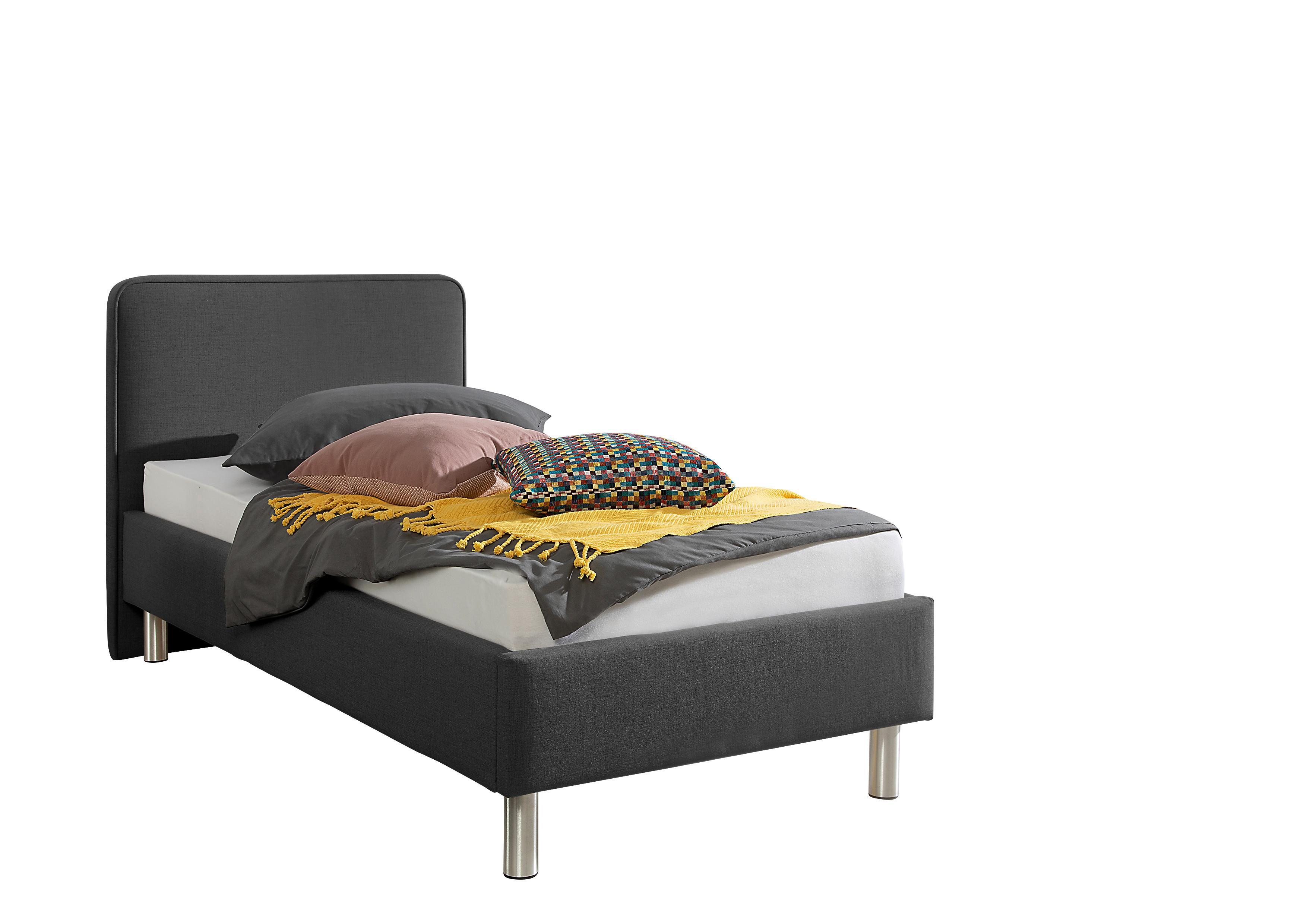 Polsterbett Jone Anthrazit ca. 100x200 cm - Anthrazit/Alufarben, MODERN, Textil/Metall (100/200cm) - Livetastic