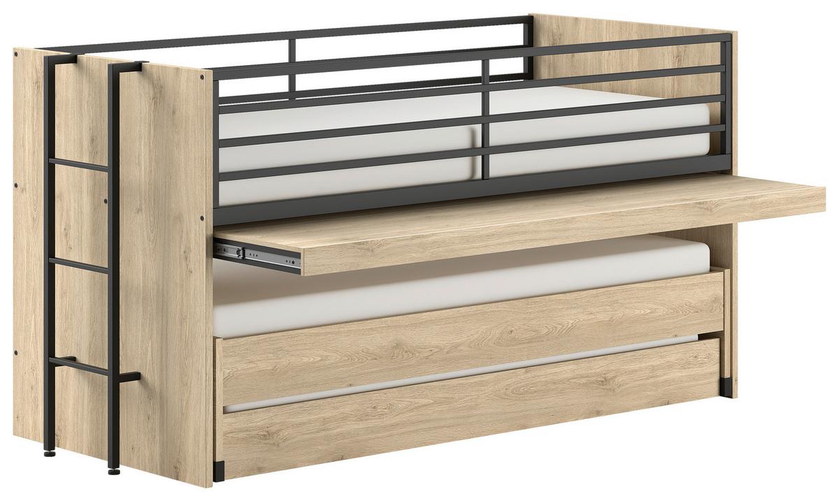 Hochbett Sam Eichefarben ca. 90x200 cm - Eichefarben, MODERN, Holzwerkstoff (90/200cm) - Vipack