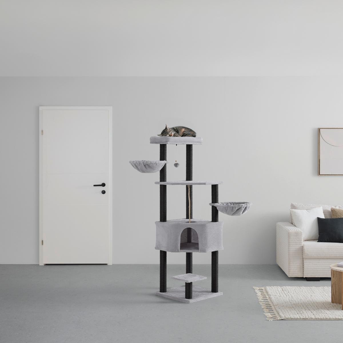 Kratzbaum Tiger Grau - Grau, KONVENTIONELL, Karton/Holzwerkstoff (50/50/160cm) - Mömax