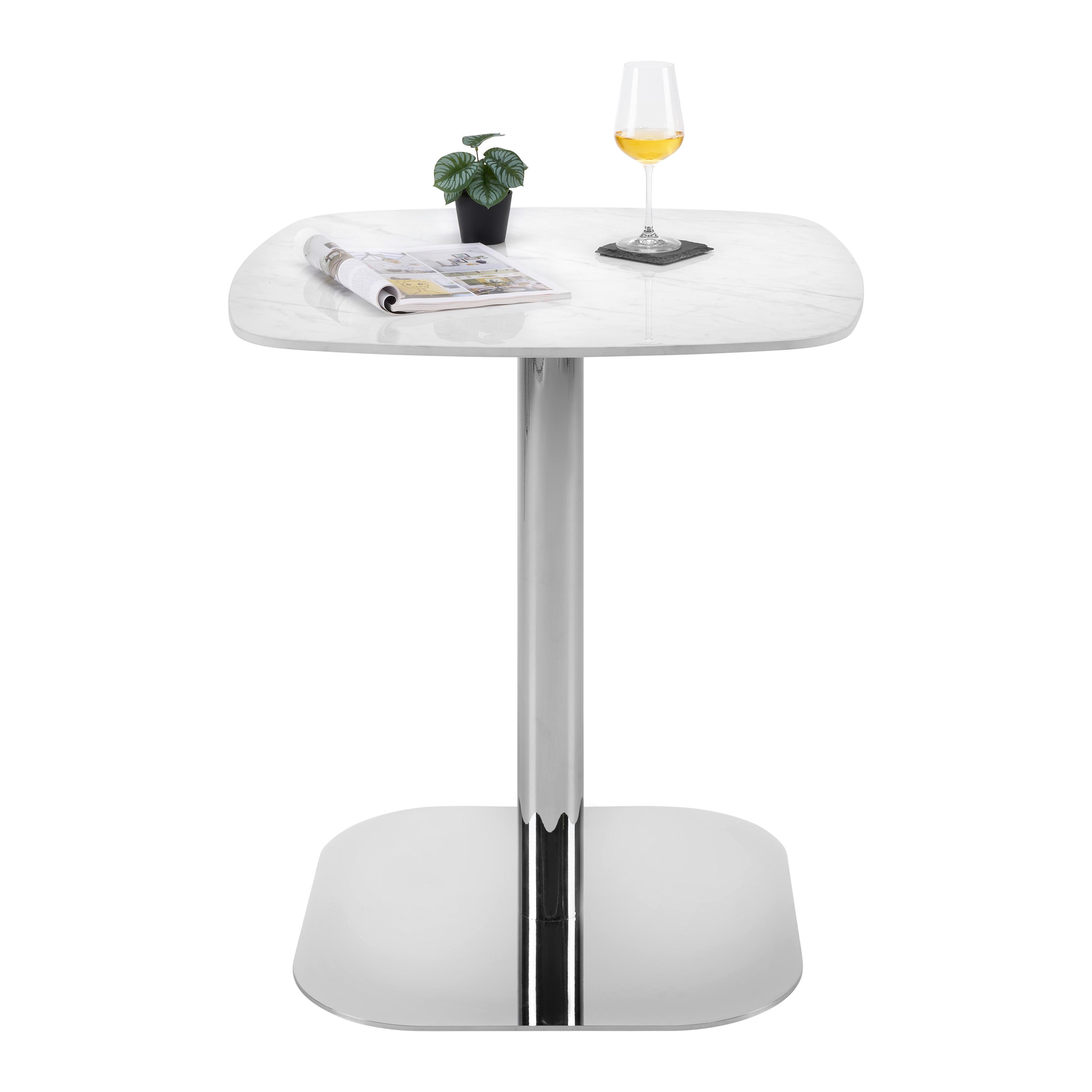Bistrotisch Theo Weiß/Chromfarben - Chromfarben/Weiß, MODERN, Stein/Metall (70/70/75cm) - Premium Living