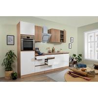 Küchenzeile Premium m. Geräte Weiß/Eiche Dekor B: ca. 280 cm - Eichefarben/Weiß Hochglanz, Basics, Holzwerkstoff (280cm) - Respekta
