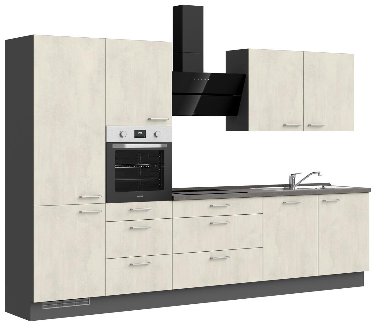 Küchenblock Riva High m. Geräten Weiß - Schieferfarben/Edelstahlfarben, MODERN, Holzwerkstoff/Metall (330cm) - Nobilia