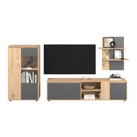 Ansamblu mobilier camera de zi CANEVA - stejar Artisan/antracit, Modern, sticlă/material pe bază de lemn (268/134/40,3cm) - Modern Living