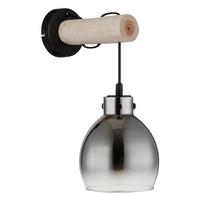 Wandleuchte Ryan Schwarz/Natur max. 40 Watt - Schwarz/Naturfarben, Natur, Glas/Holz (15/24/33cm) - Globo