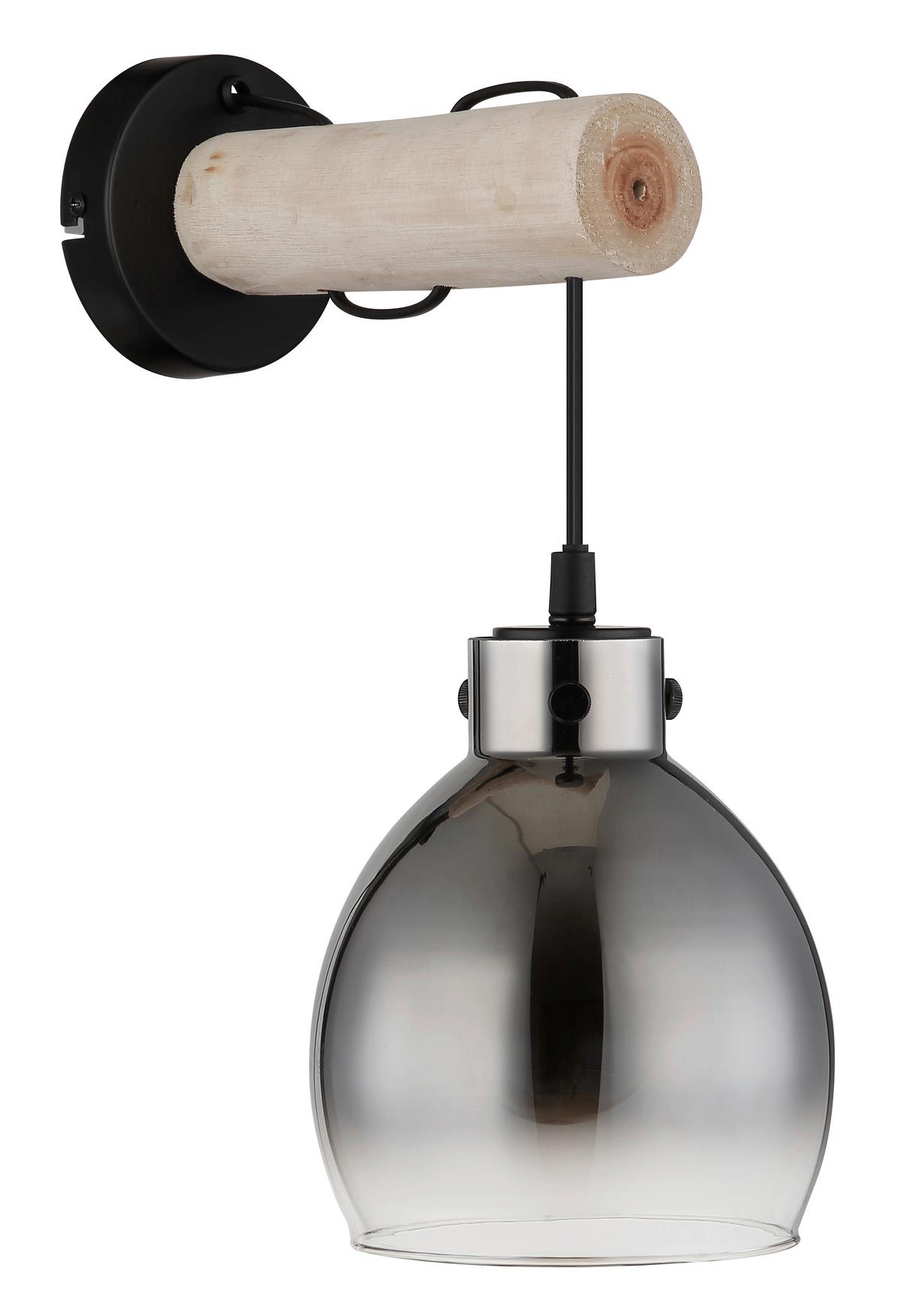 Wandleuchte Ryan Schwarz/Natur max. 40 Watt - Schwarz/Naturfarben, Natur, Glas/Holz (15/24/33cm) - Globo