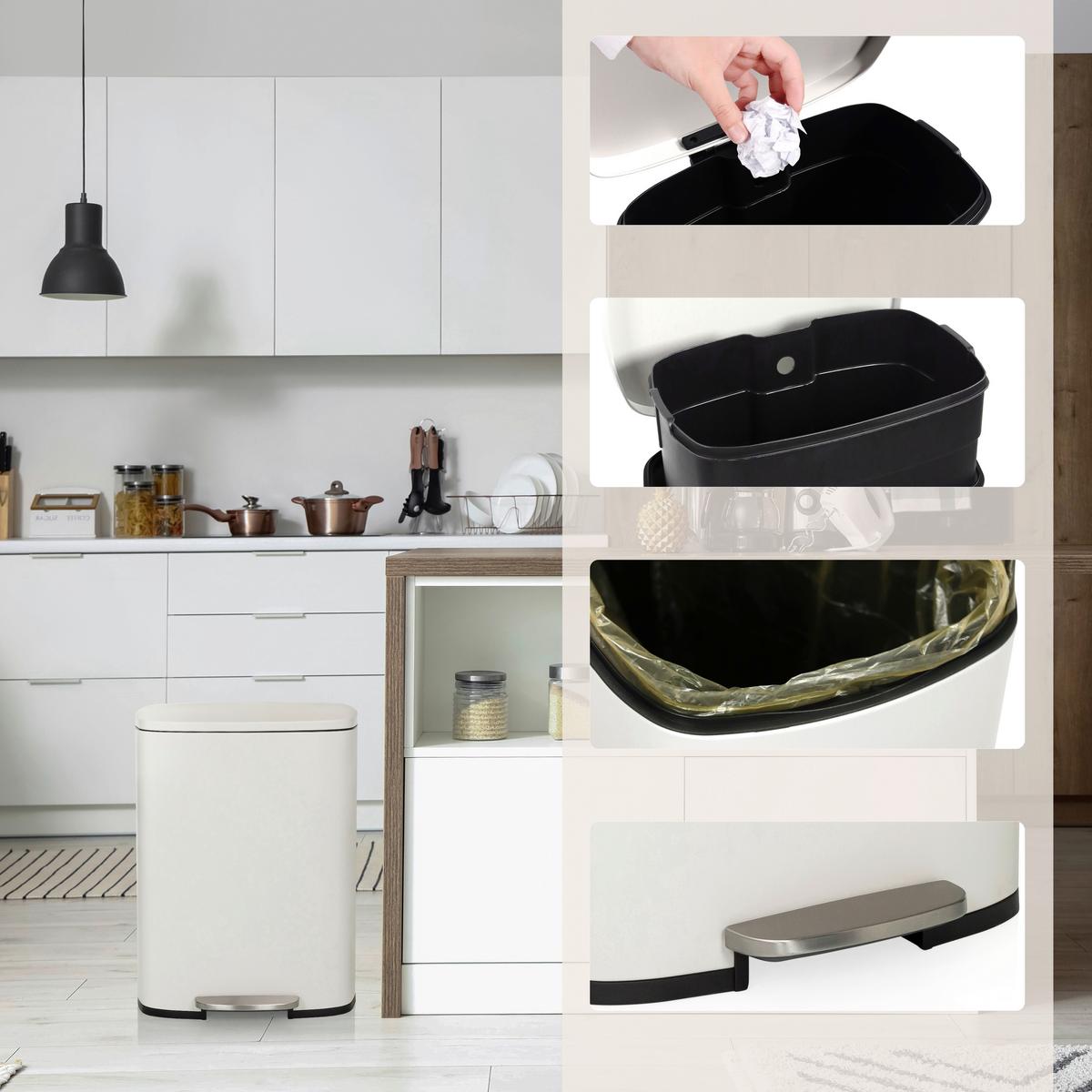 Abfallsammler Clean Beige ca. 30x64x42,5cm - Beige/Schwarz, MODERN, Kunststoff/Metall (30/64/42,5cm) - MID.YOU