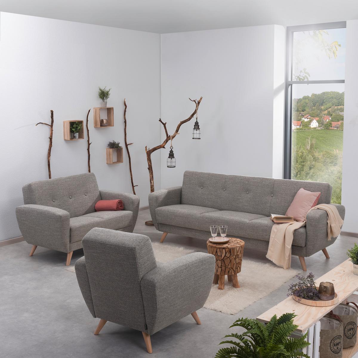 2-SITZER-SOFA JERRY - Naturfarben/Grau, Design, Holz/Textil (136/85/82cm) - Max Winzer