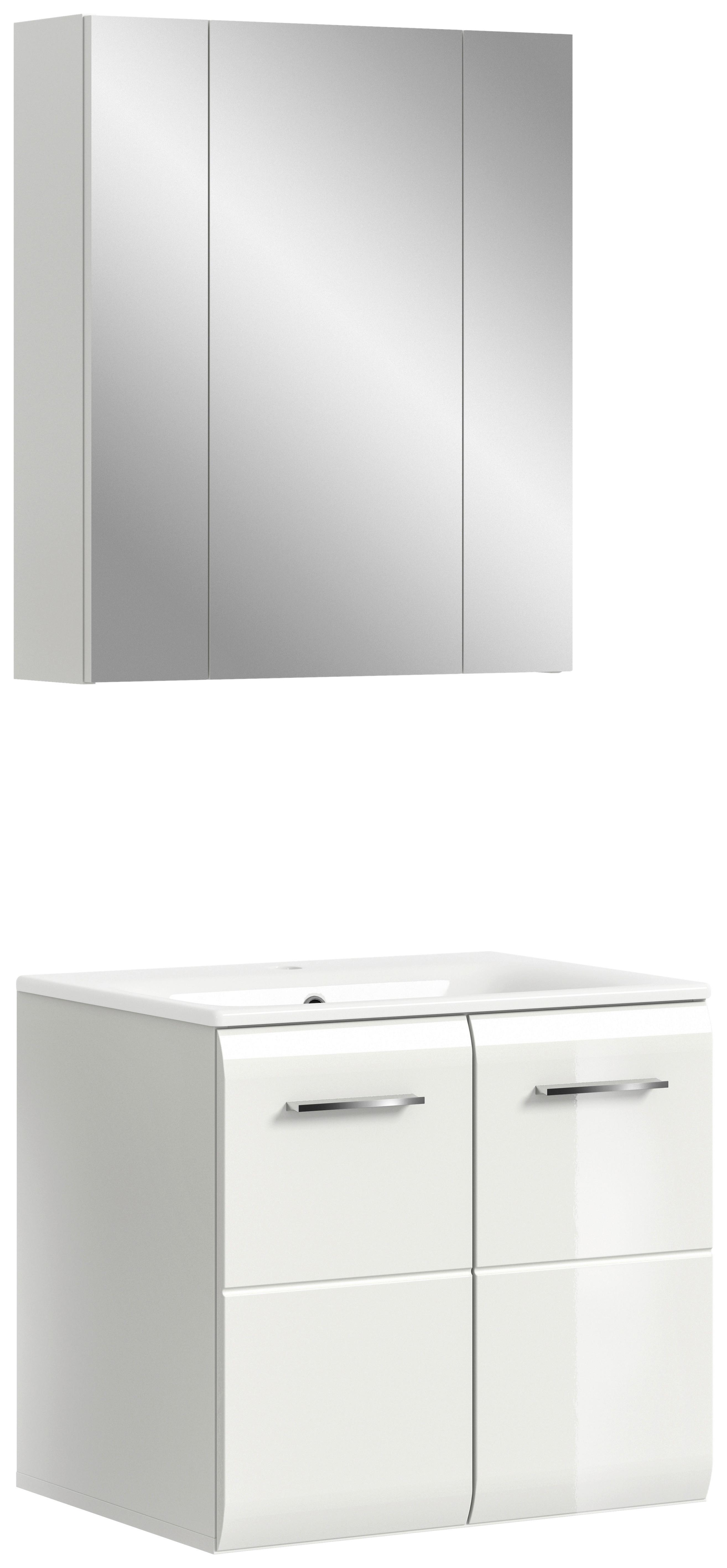 Badezimmer Ice 2-tlg. ca. 60 cm Weiß - Weiß Hochglanz/Silberfarben, MODERN, Keramik/Holzwerkstoff (60cm) - MID.YOU