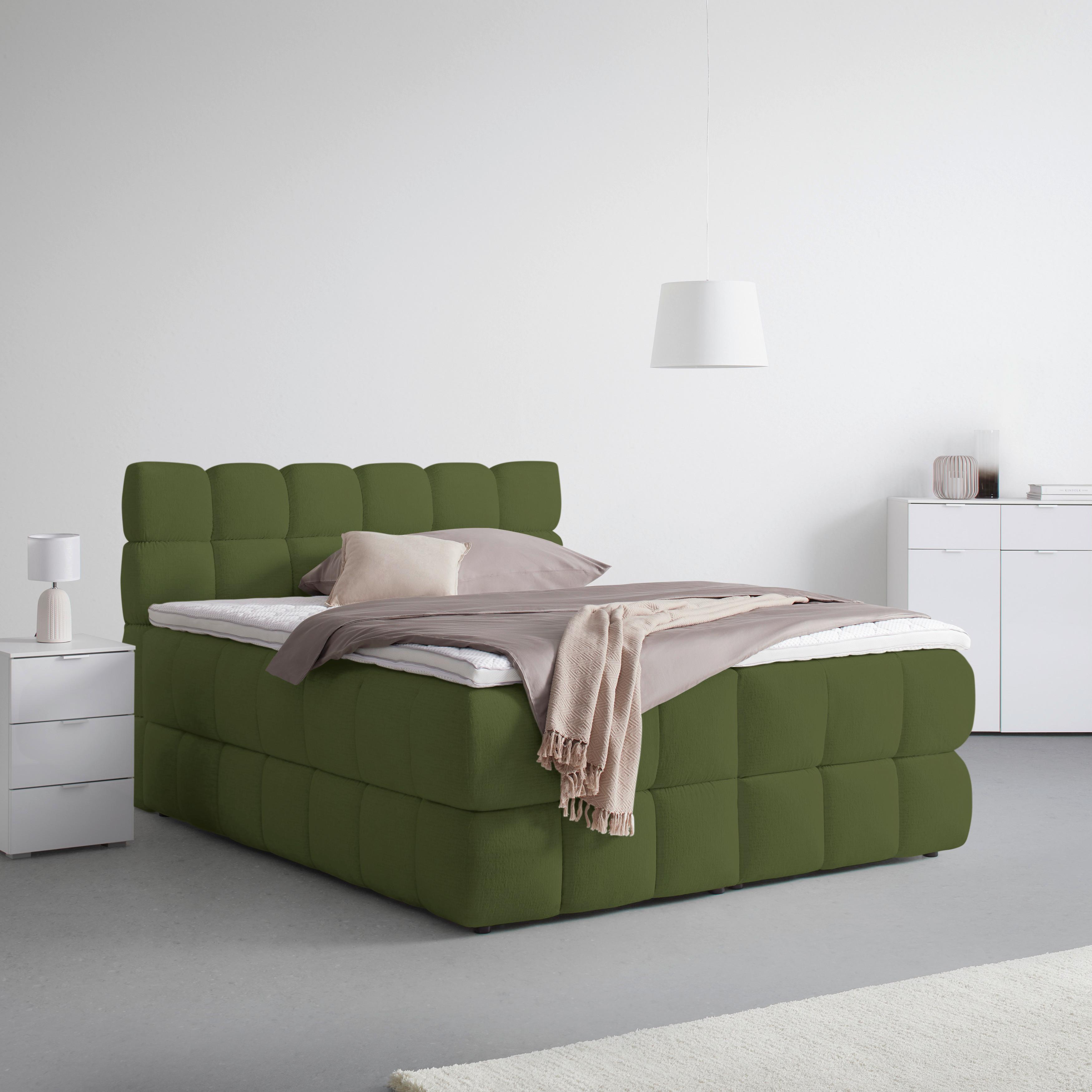 Boxspringbett Bubble Box Grün ca. 180x200cm - Schwarz/Olivgrün, KONVENTIONELL, Holz/Textil (180/200cm) - Premium Living