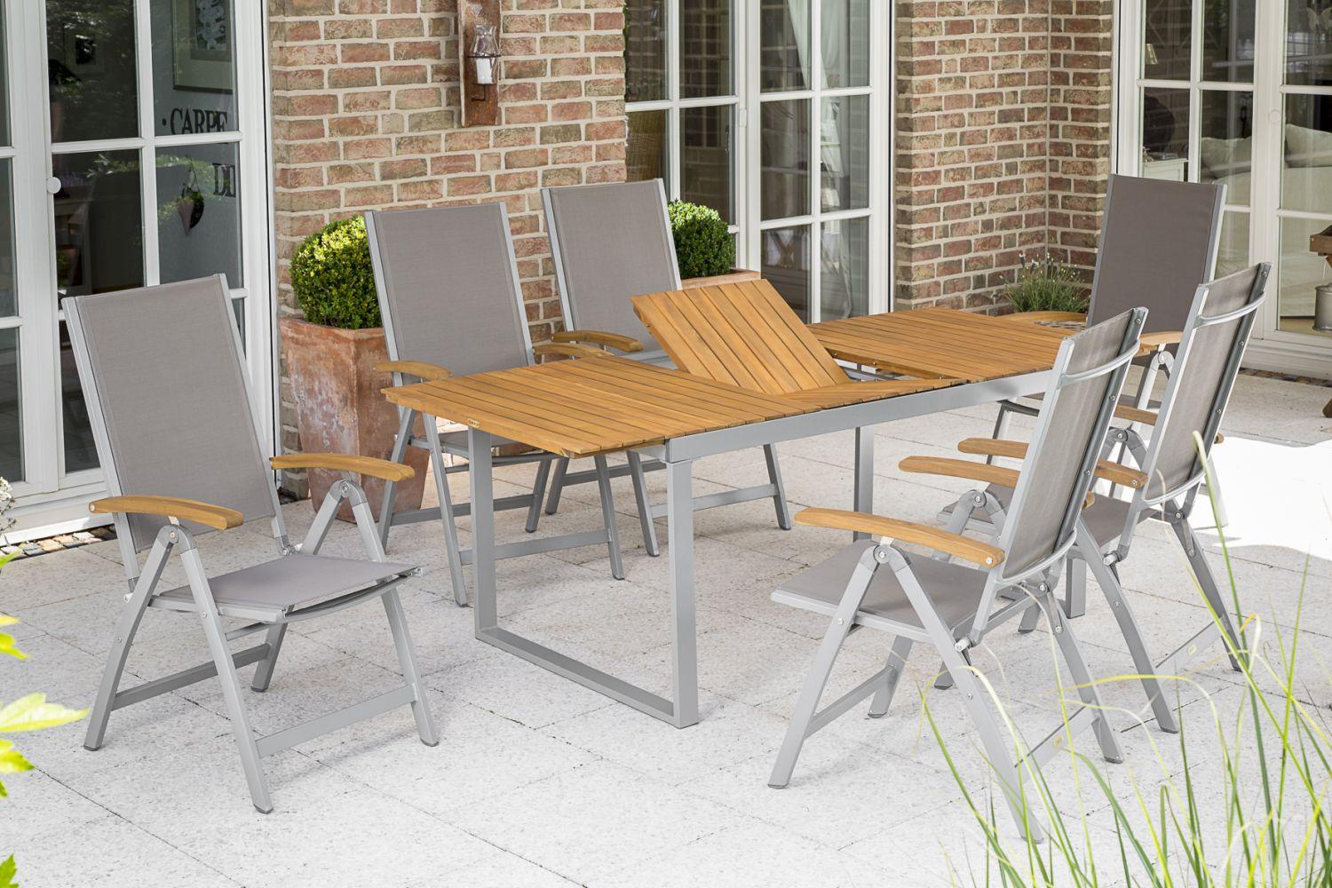 Gartensessel Naxos Holz/Metall/Textil klappbar - Silberfarben/Grau, ROMANTIK / LANDHAUS, Holz/Textil (58,5/110,5/65cm) - Gardenson