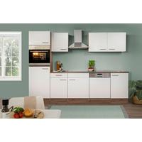 Küchenzeile mit Geräte Weiß /Eiche Dekor B: ca. 280 cm - Edelstahlfarben/Eichefarben, Design, Holzwerkstoff/Metall (280cm) - Respekta