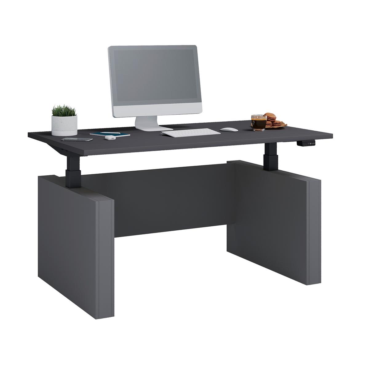 Schreibtisch E-Salia - Anthrazit/Schwarz, Konventionell, Holzwerkstoff/Metall (138/80/73-122cm) - MID.YOU