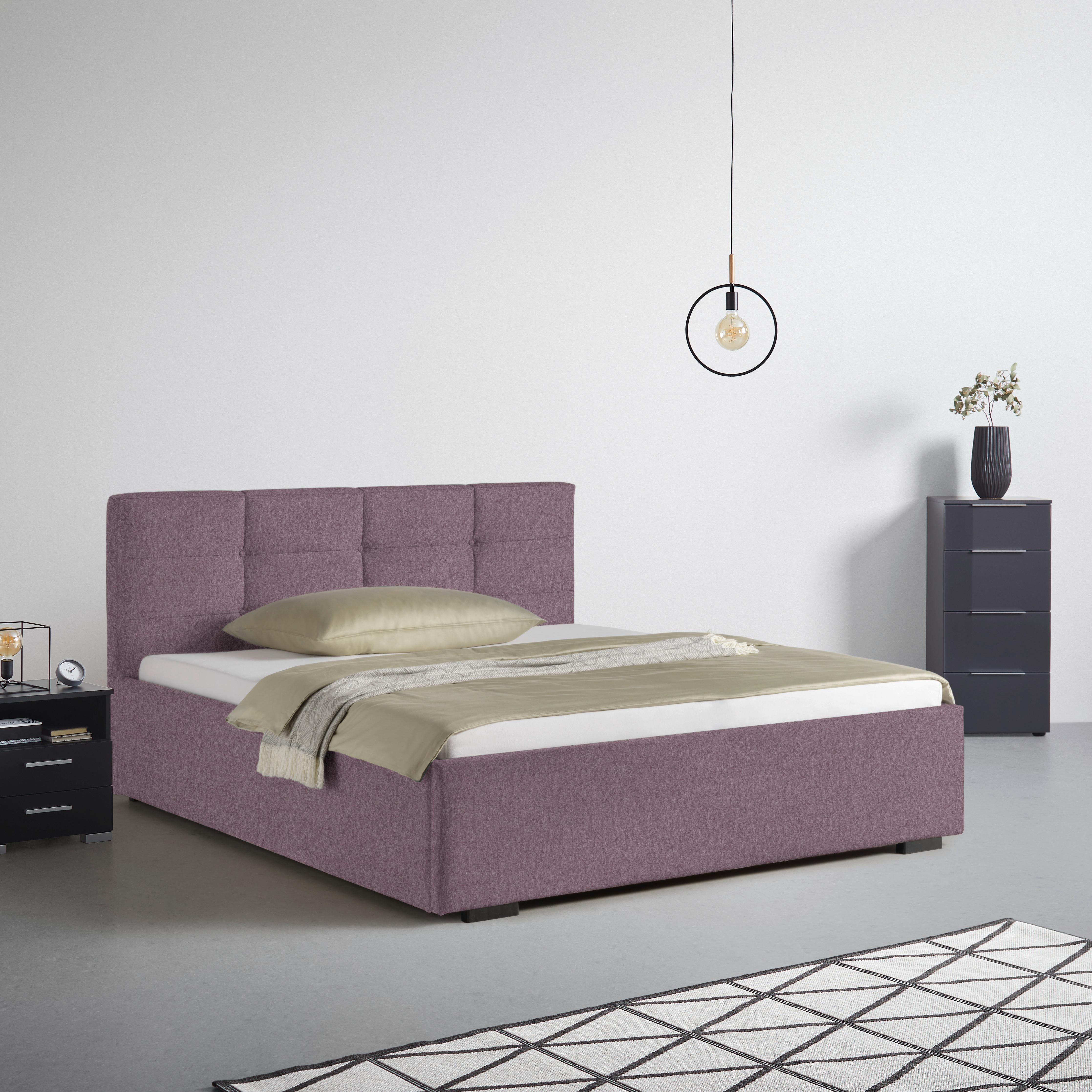 Polsterbett Nelo Flieder ca. 180x200cm - Flieder/Schwarz, KONVENTIONELL, Kunststoff/Textil (180/200cm) - Mömax