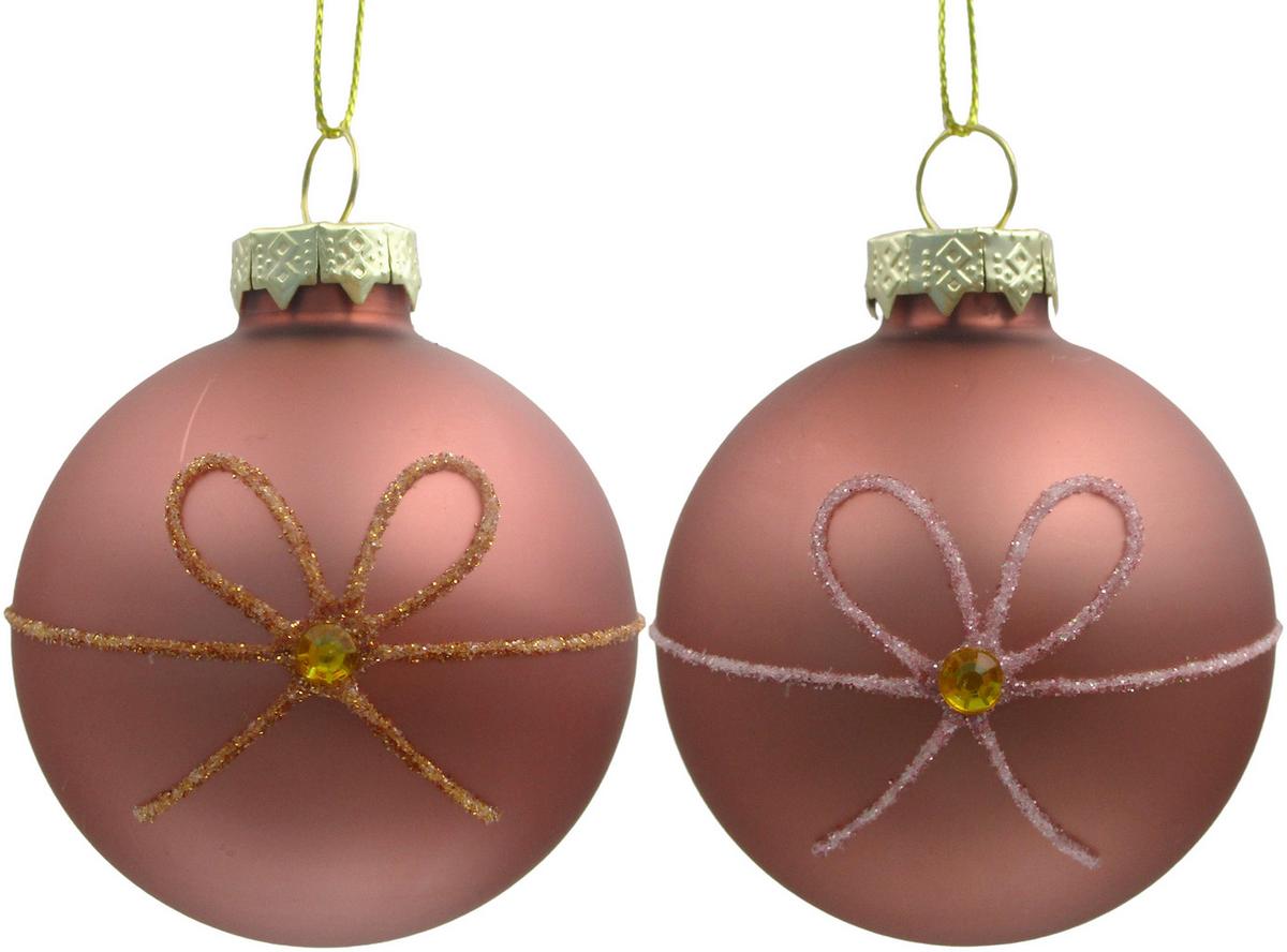 Christbaumanhänger Figures Pink Ø ca. 6cm 2-teilig - Pink/Dunkelgelb, Glas/Textil (6cm) - Mömax