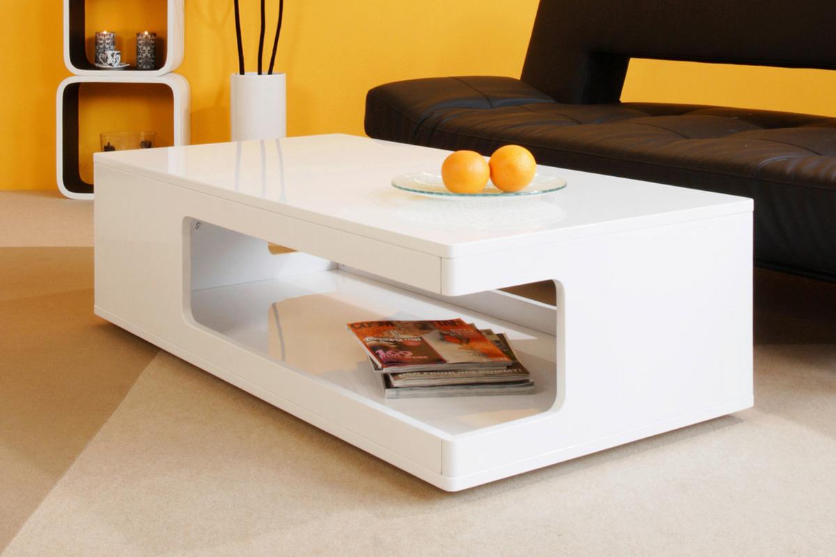 Klubska Miza Glanz, Bela - bela/visoki sijaj, Design, leseni material (120/60/35cm) - Livetastic