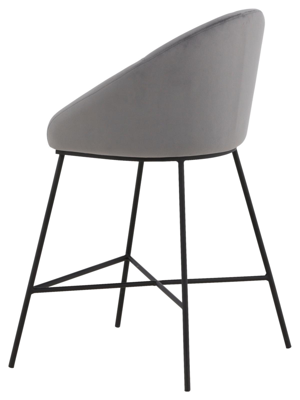 Barhocker Velvet VELVET - Dunkelgrau/Schwarz, Design, Textil/Metall (58,5/97/57cm) - Livetastic