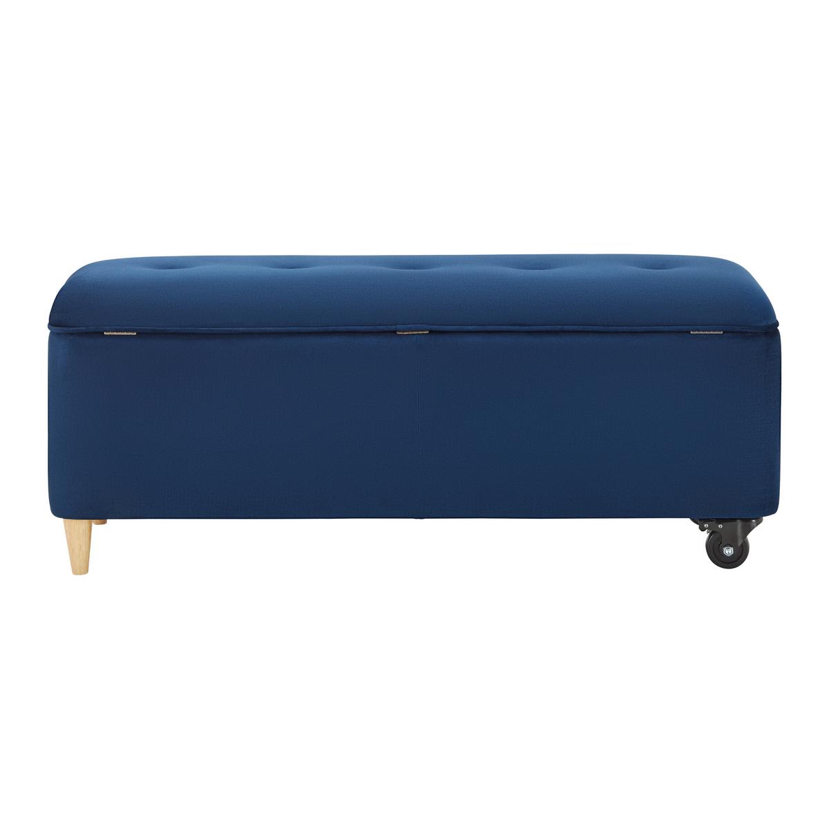 Hockerbank Ella Blau Samt Gepolstert mit Staurraum - Blau/Schwarz, MODERN, Holz/Textil (124/48/43cm) - Bessagi Home