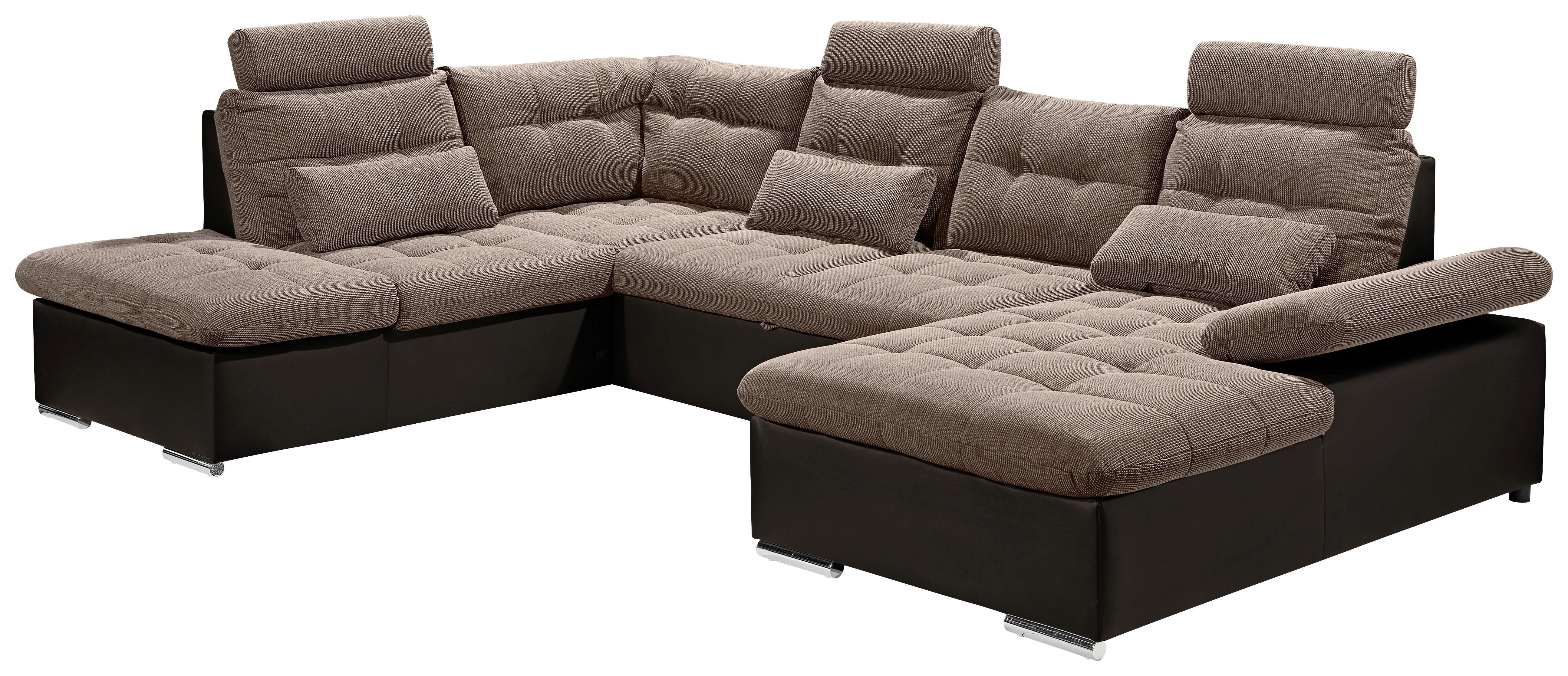 Wohnlandschaft Jakarta U inkl. Kissen Braun - Hellbraun/Dunkelbraun, MODERN, Holzwerkstoff/Textil (218/324/170cm) - MID.YOU