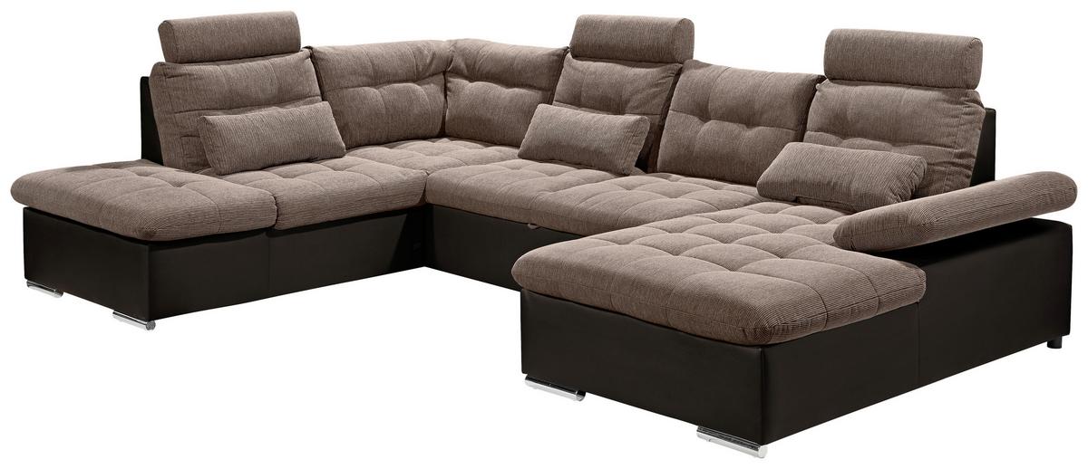 Wohnlandschaft Jakarta U inkl. Kissen Braun - Hellbraun/Dunkelbraun, MODERN, Holzwerkstoff/Textil (218/324/170cm) - MID.YOU