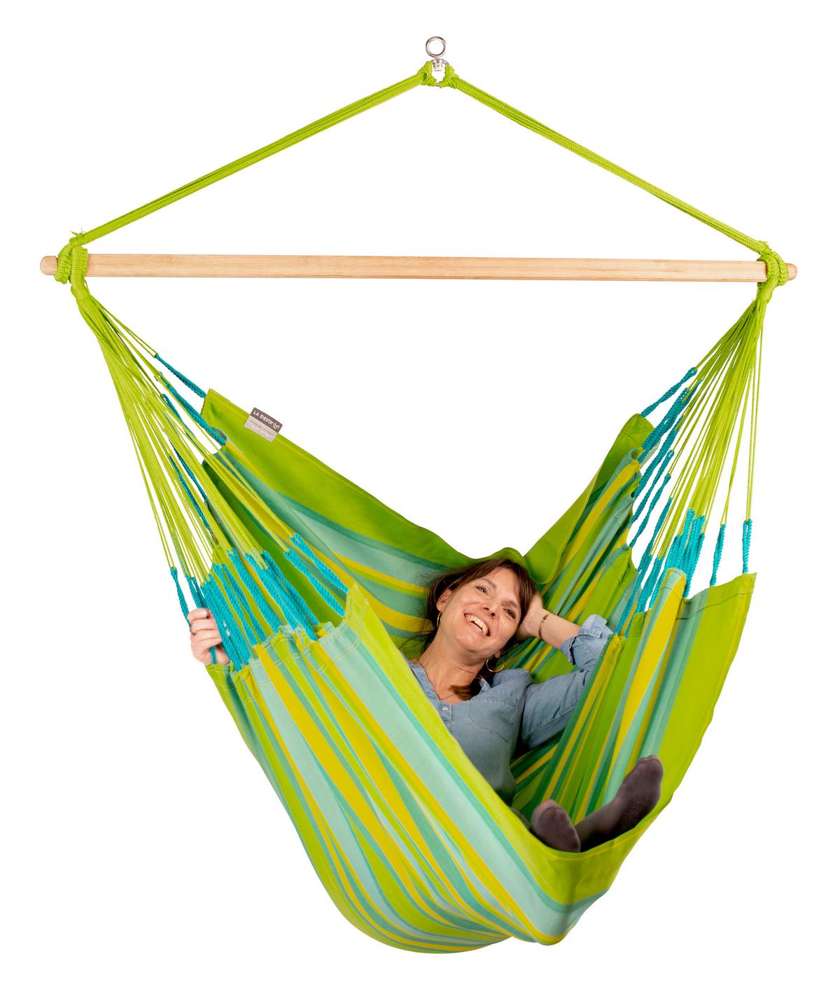 Hängesessel Kingsize Hammock Echtholz Gelb/Grün - Gelb/Hellgrün, KONVENTIONELL, Holz/Textil (140/170/210cm) - La Siesta