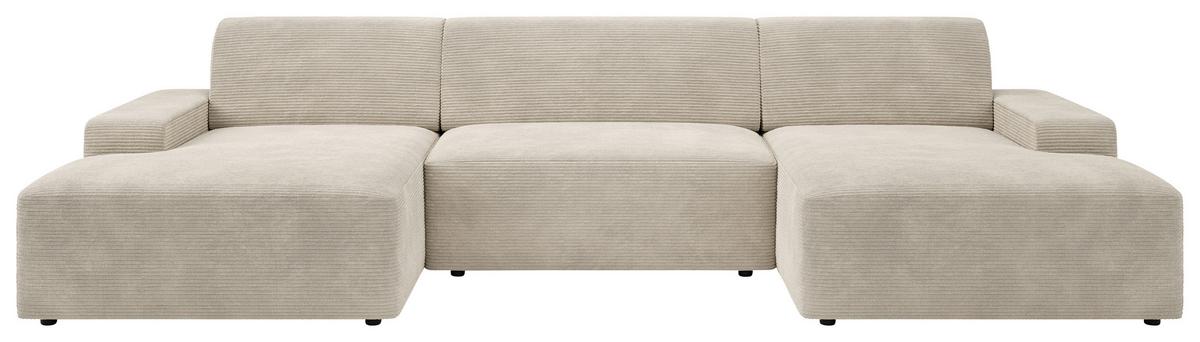 WOHNLANDSCHAFT WIEN - Creme/Schwarz, MODERN, Kunststoff/Textil (162/329/162cm) - Trendmanufaktur